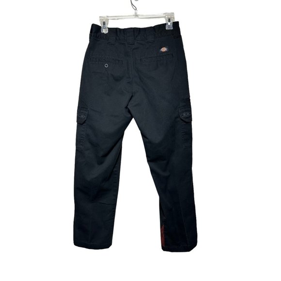 Dickies Custom Cargo Pants 30 x 32 Black with Painted Artwork Flames and Chains - Picture 2 of 16